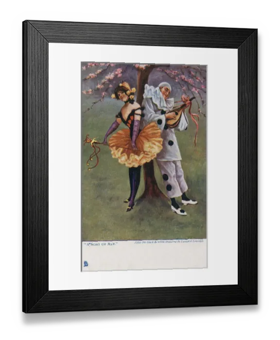 Framed Print : A Song of May - A Pierrot with a lute and a Carnival Girl Framed Print : A Song of May - A Pierrot with a lute and a Carnival Girl