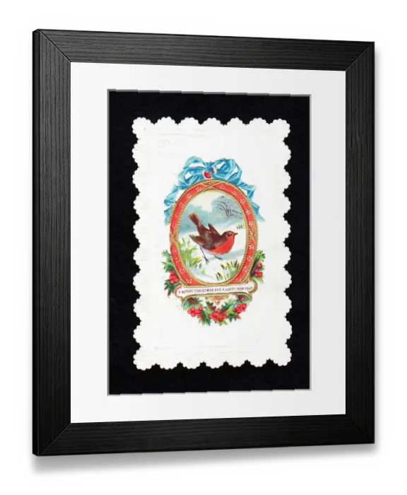 Framed Print : Robin on a Christmas and New Year card Framed Print : Robin on a Christmas and New Year card