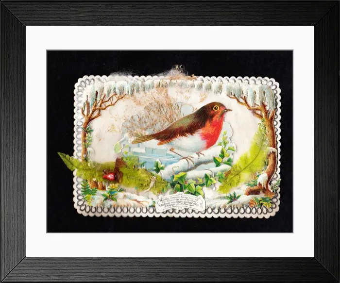 Framed Print : Robin on a Christmas and New Year card Framed Print : Robin on a Christmas and New Year card