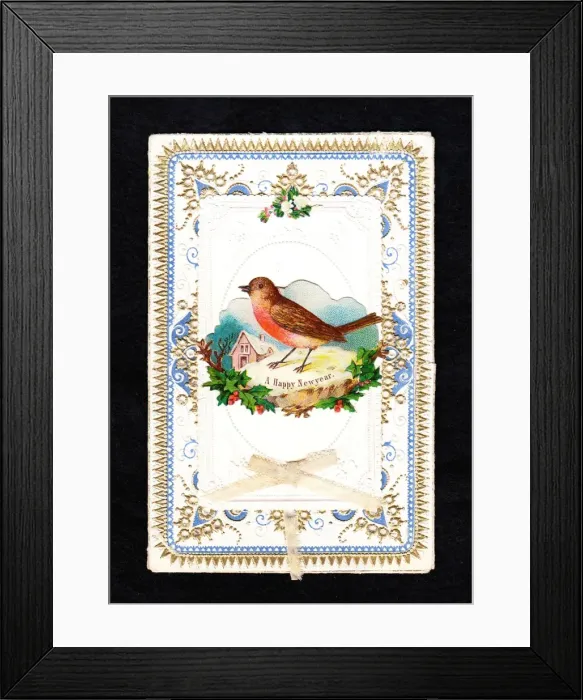 Framed Print : Robin in the snow on a New Year card Framed Print : Robin in the snow on a New Year card