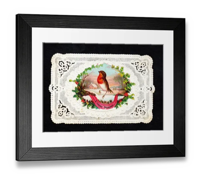 Framed Print : Robin in the snow on a New Year card Framed Print : Robin in the snow on a New Year card