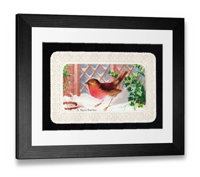 Framed Print : Robin in the snow on a New Year card Framed Print : Robin in the snow on a New Year card