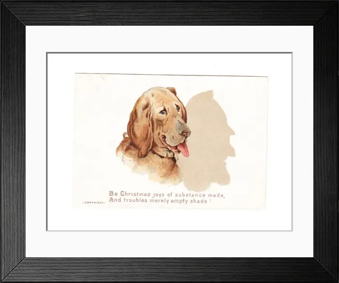 Framed Print : Large dog casting a shadow on a Christmas card Framed Print : Large dog casting a shadow on a Christmas card