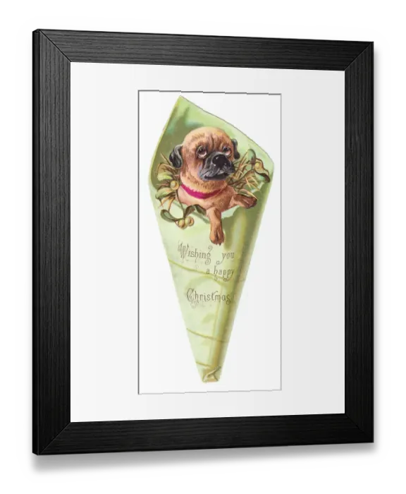 Framed Print : Christmas card in the shape of a dog in wrapping paper Framed Print : Christmas card in the shape of a dog in wrapping paper
