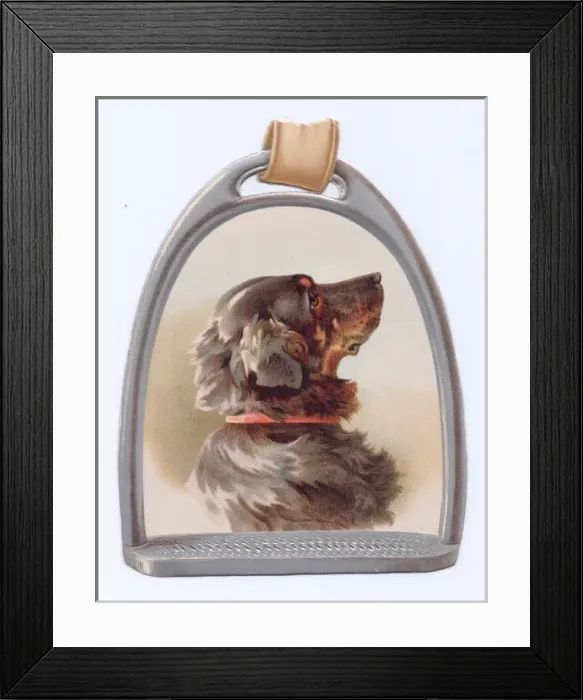 Framed Print : Dog on a stirrup-shaped greetings card Framed Print : Dog on a stirrup-shaped greetings card