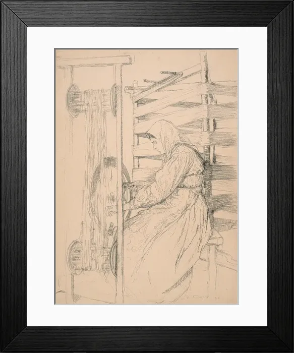 Framed Print : Girl Using Pirn Winder or Swift Framed Print : Girl Using Pirn Winder or Swift