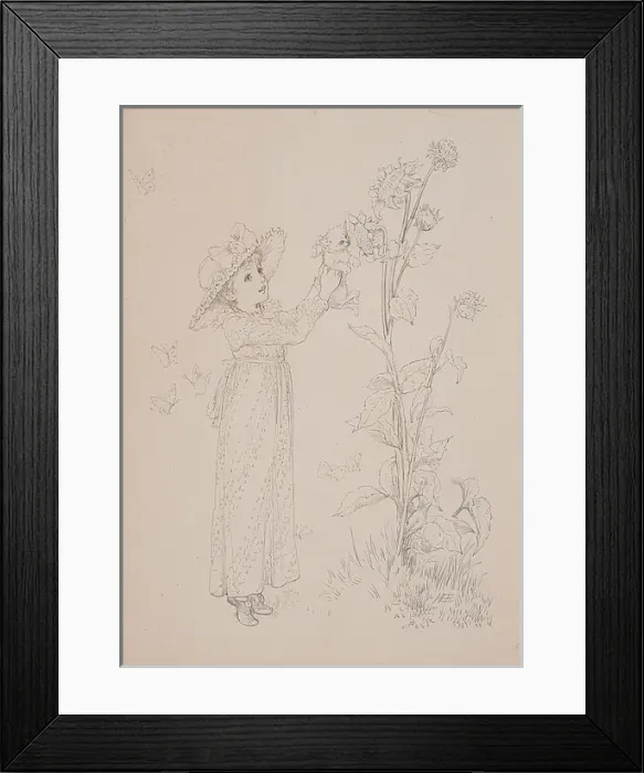 Framed Print : Young Girl with Kitten book illustration Framed Print : Young Girl with Kitten book illustration