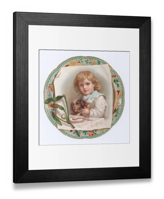 Framed Print : Little boy on a circular Christmas card Framed Print : Little boy on a circular Christmas card