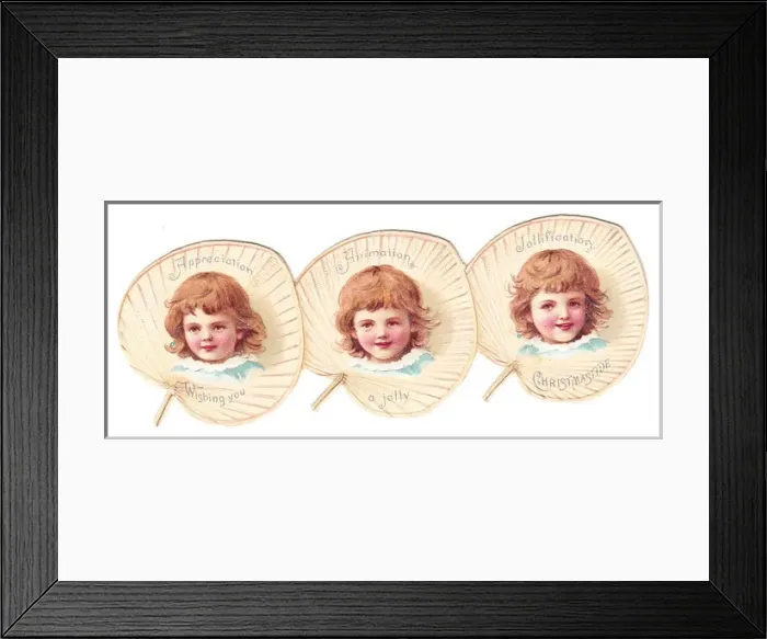 Framed Print : Three children on fans on a cutout Christmas card Framed Print : Three children on fans on a cutout Christmas card