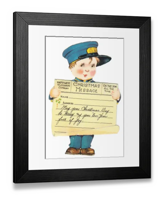 Framed Print : Christmas and New Year card in shape of telegraph boy Framed Print : Christmas and New Year card in shape of telegraph boy