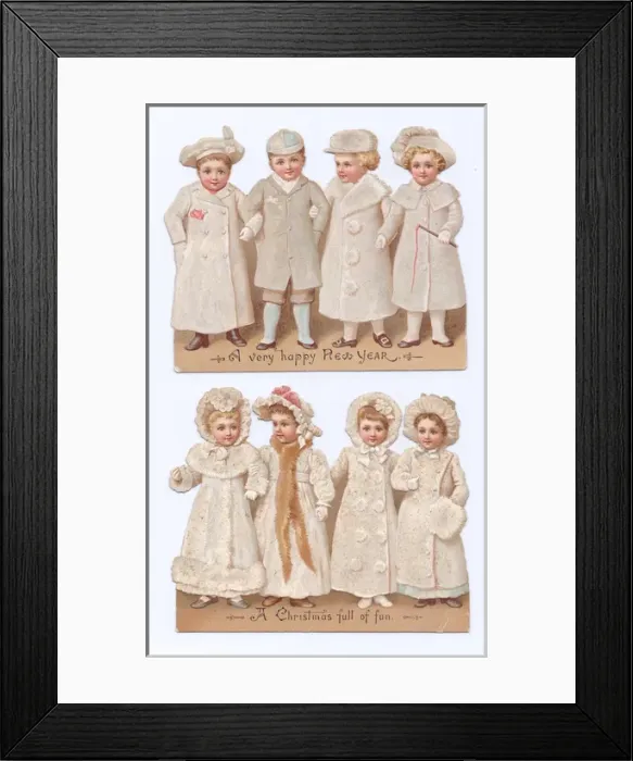 Framed Print : Children on cutout Christmas and New Year cards Framed Print : Children on cutout Christmas and New Year cards