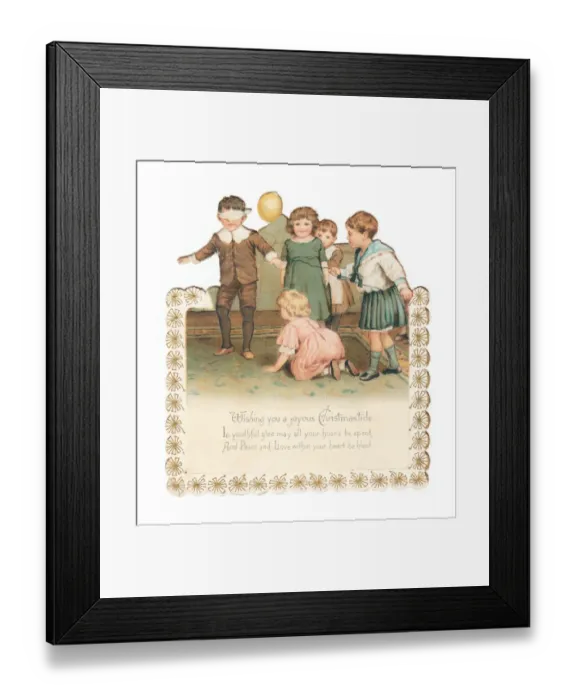 Framed Print : Five children on a cutout Christmas card Framed Print : Five children on a cutout Christmas card