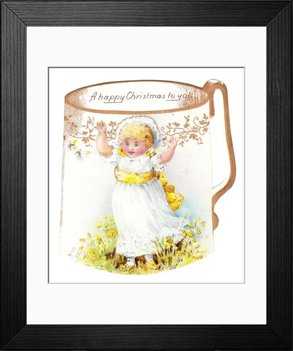 Framed Print : Toddler on a mug-shaped Christmas card Framed Print : Toddler on a mug-shaped Christmas card