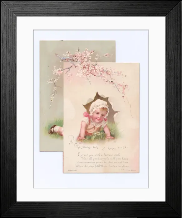 Framed Print : Little girl in a garden on a Christmas card Framed Print : Little girl in a garden on a Christmas card