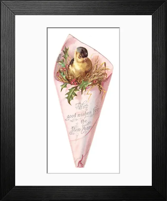 Framed Print : New Year card in the shape of a bird in wrapping paper Framed Print : New Year card in the shape of a bird in wrapping paper