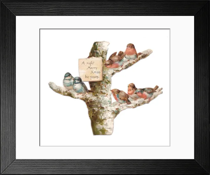Framed Print : Birds perched in a tree on a cutout Christmas card Framed Print : Birds perched in a tree on a cutout Christmas card