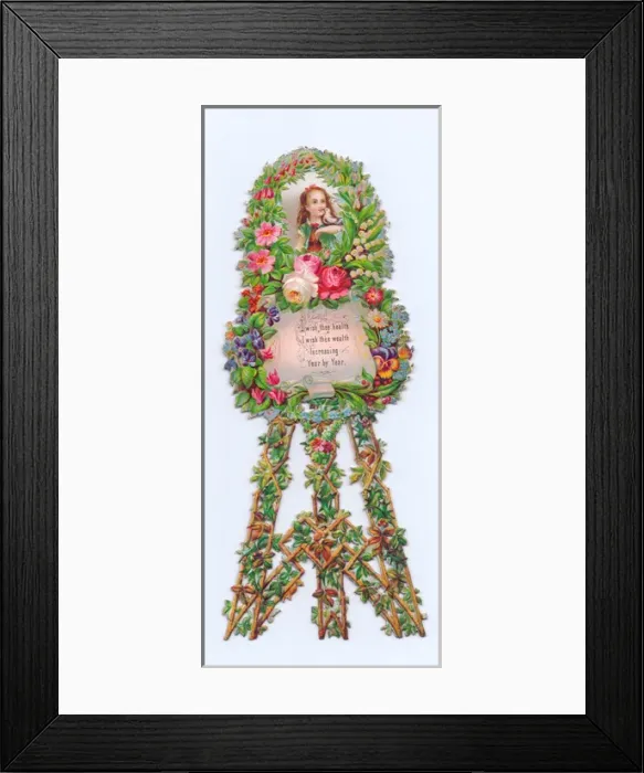 Framed Print : Easel made of flowers on a cutout birthday card Framed Print : Easel made of flowers on a cutout birthday card