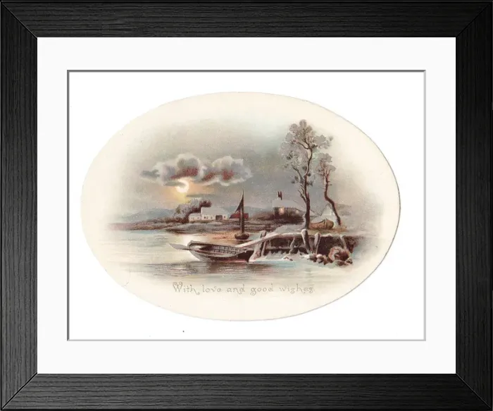 Framed Print : Greetings card with river scene in moonlight Framed Print : Greetings card with river scene in moonlight