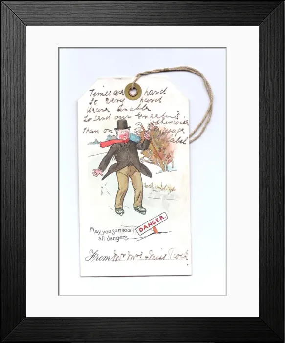 Framed Print : Comic skating scene on a Christmas label Framed Print : Comic skating scene on a Christmas label