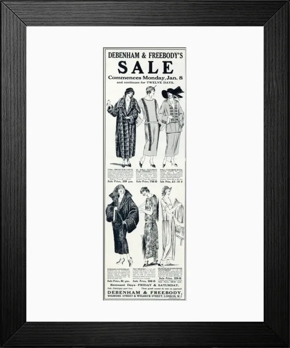 Framed Print : Advert for Debenham & Freebodys womens clothing 1923 Framed Print : Advert for Debenham & Freebodys womens clothing 1923