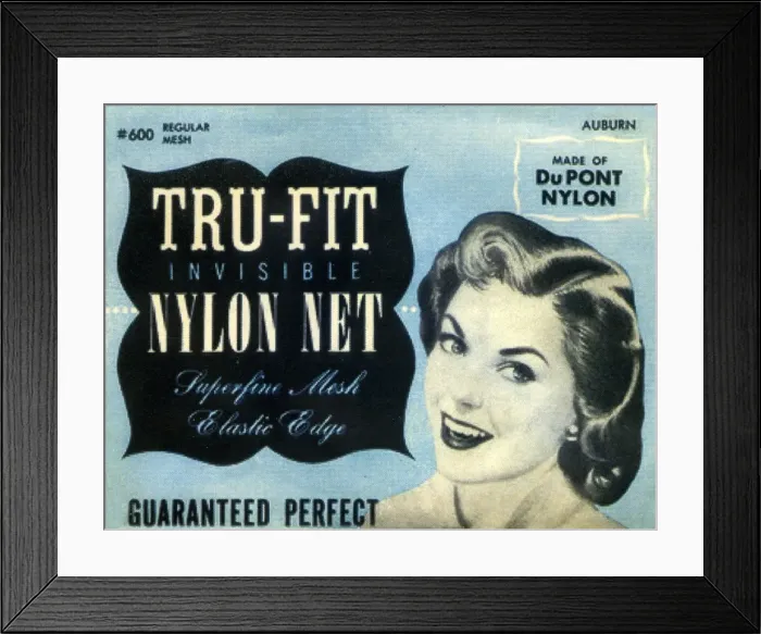 Framed Print : Vintage Hairnet Packaging - Tru-fit Nylon Net