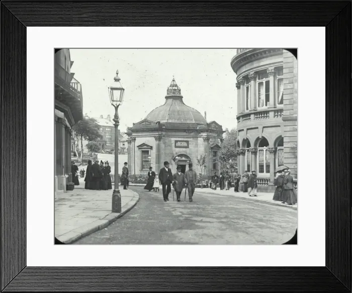 Framed Print : Harrogate - street with pedestrians, buildings on either side Framed Print : Harrogate - street with pedestrians, buildings on either side