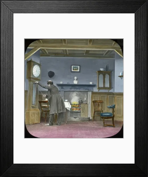 Framed Print : Nursery Rhymes - Dan opens the clock Framed Print : Nursery Rhymes - Dan opens the clock