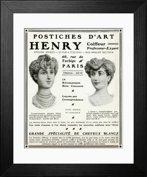 Framed Print : Advert for B Henry hairstyles 1906 Framed Print : Advert for B Henry hairstyles 1906