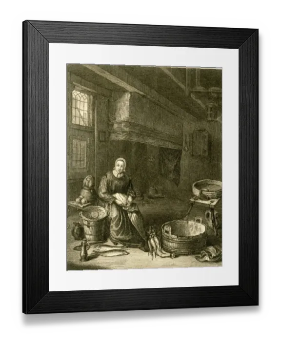 Framed Print : Woman at work in a Flemish kitchen Framed Print : Woman at work in a Flemish kitchen