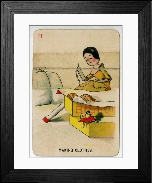 Framed Print : Florence Upton playing cards - Making Clothes Framed Print : Florence Upton playing cards - Making Clothes