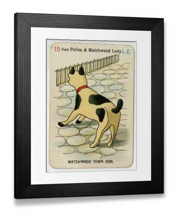 Framed Print : Florence Upton playing cards - Matchwood Town Dog Framed Print : Florence Upton playing cards - Matchwood Town Dog