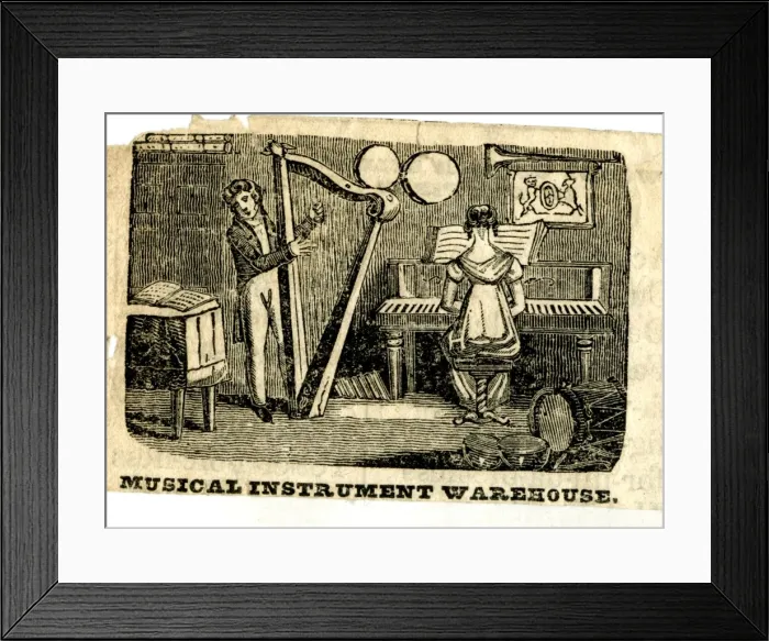 Framed Print : Trade advertisement, Musical Instrument Warehouse Framed Print : Trade advertisement, Musical Instrument Warehouse