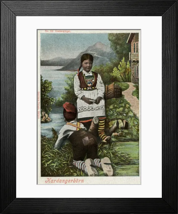 Framed Print : Hardanger, Norway - boy and girl in traditional costume Framed Print : Hardanger, Norway - boy and girl in traditional costume