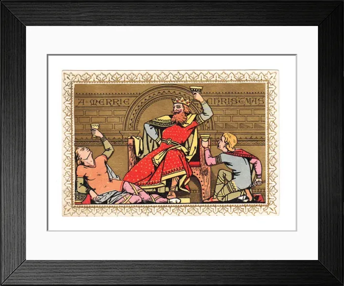 Framed Print : Medieval king and courtiers on a Christmas card Framed Print : Medieval king and courtiers on a Christmas card