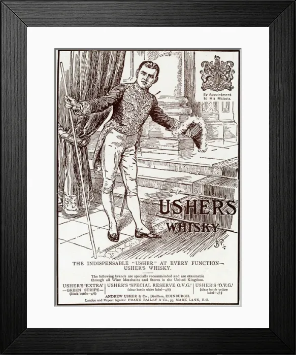 Framed Print : Advert for Ushers Whisky by Bernard Partridge 1912 Framed Print : Advert for Ushers Whisky by Bernard Partridge 1912