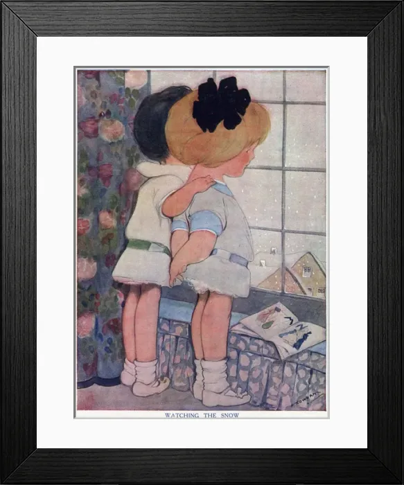 Framed Print : Watching the snow - Two children look at the flakes falling Framed Print : Watching the snow - Two children look at the flakes falling