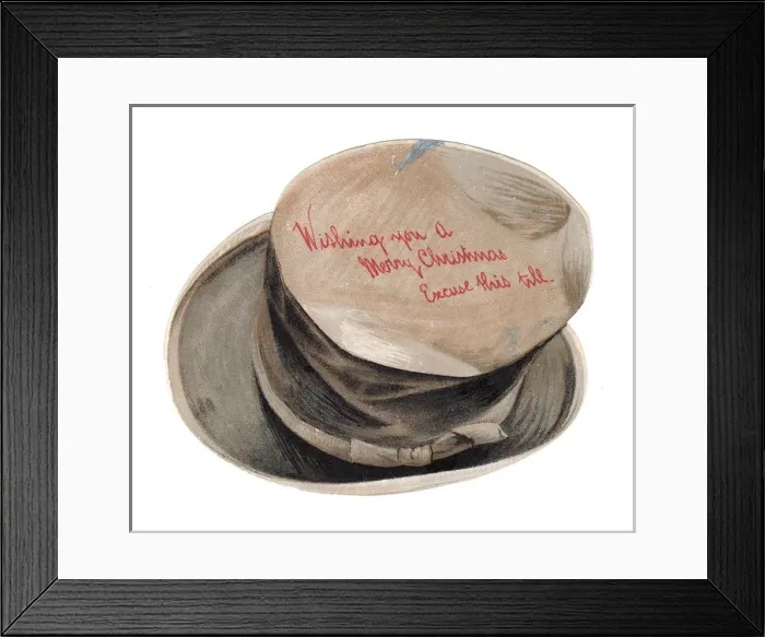 Framed Print : Christmas card in the shape of a battered top hat Framed Print : Christmas card in the shape of a battered top hat