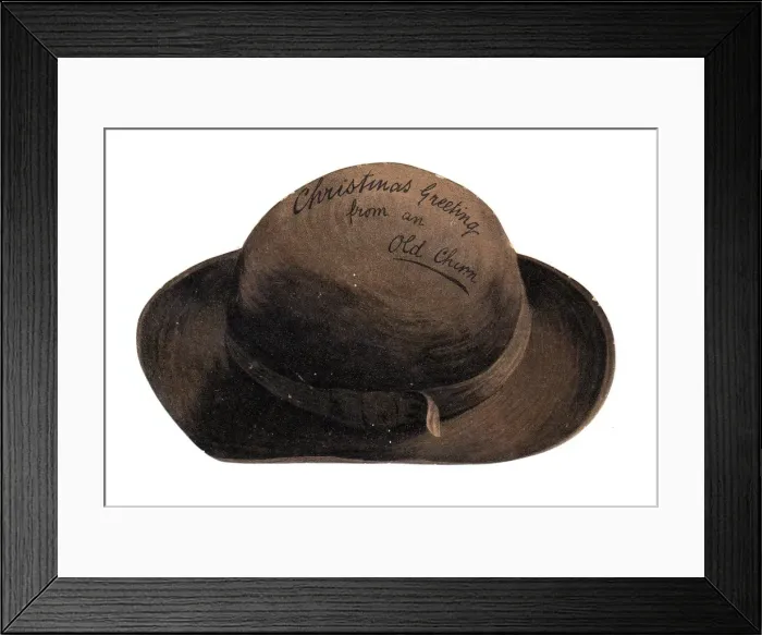Framed Print : Christmas card in the shape of a brown hat Framed Print : Christmas card in the shape of a brown hat