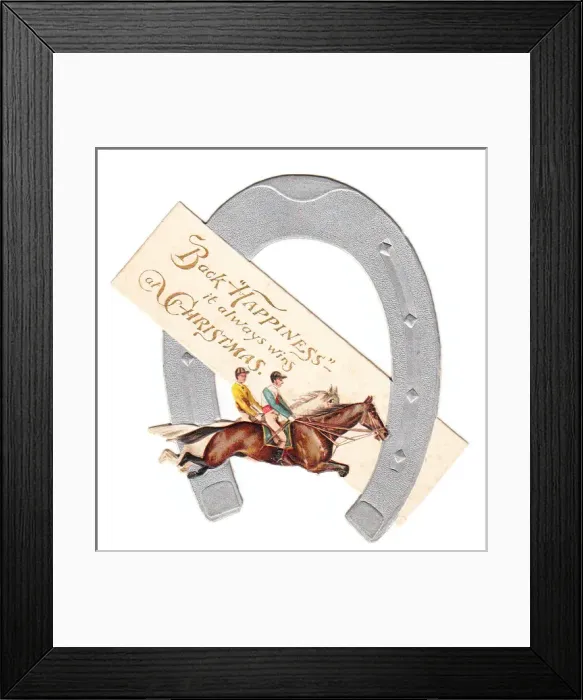 Framed Print : Horses racing on a horseshoe-shaped Christmas card Framed Print : Horses racing on a horseshoe-shaped Christmas card