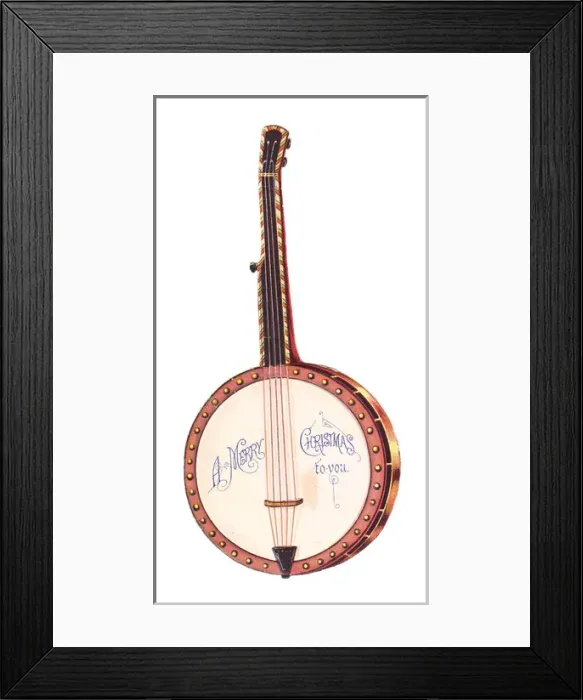 Framed Print : Christmas card in the shape of a banjo