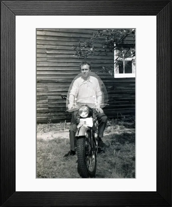 Framed Print : Man on 1950s Triumph motorcycle Framed Print : Man on 1950s Triumph motorcycle