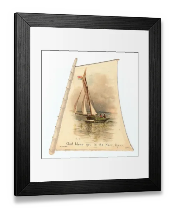 Framed Print : Seascape on a sail-shaped New Year card Framed Print : Seascape on a sail-shaped New Year card