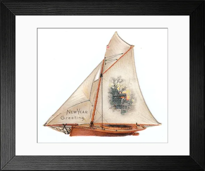 Framed Print : New Year card in the shape of a sailing boat Framed Print : New Year card in the shape of a sailing boat