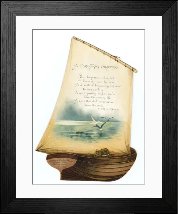 Framed Print : Christmas card in the shape of a sailing boat Framed Print : Christmas card in the shape of a sailing boat