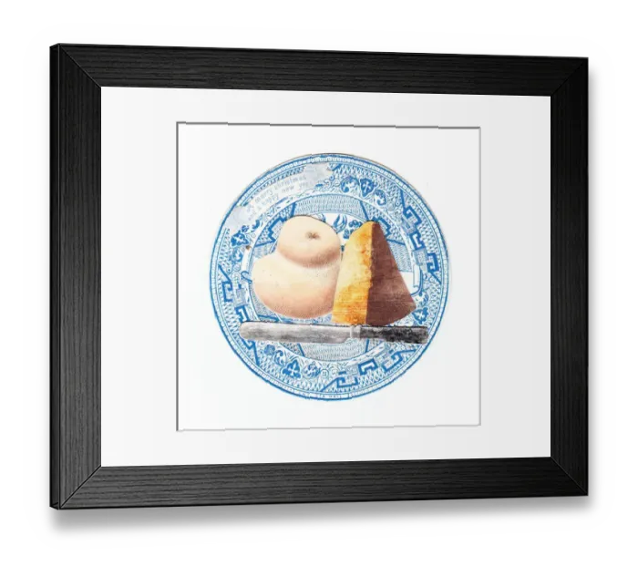 Framed Print : Blue and white plate with bread on a Christmas card Framed Print : Blue and white plate with bread on a Christmas card