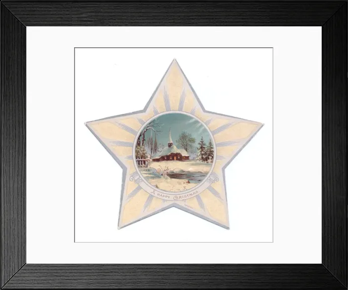Framed Print : Winter scene on a star-shaped Christmas card Framed Print : Winter scene on a star-shaped Christmas card