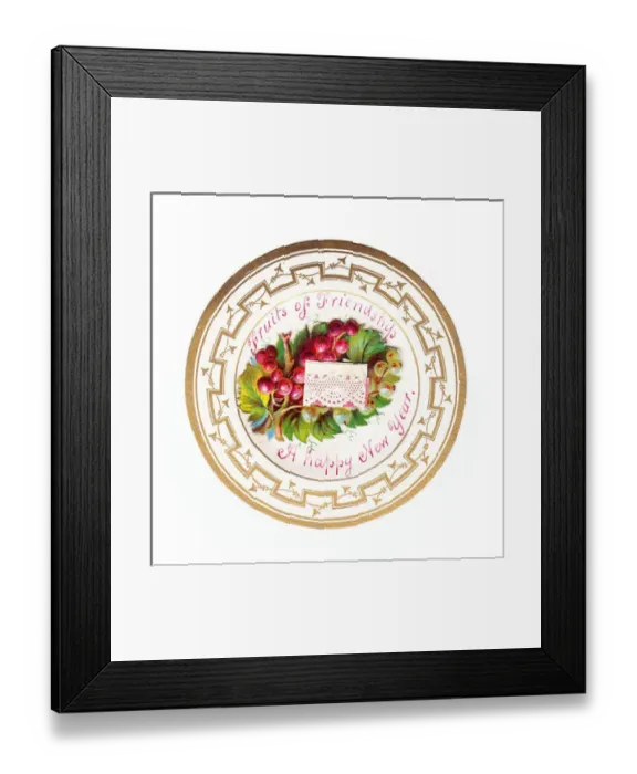 Framed Print : Grapes on a circular New Year card Framed Print : Grapes on a circular New Year card
