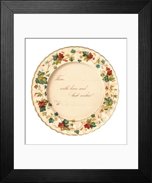 Framed Print : Autumn leaves on a plate-shaped greetings card Framed Print : Autumn leaves on a plate-shaped greetings card