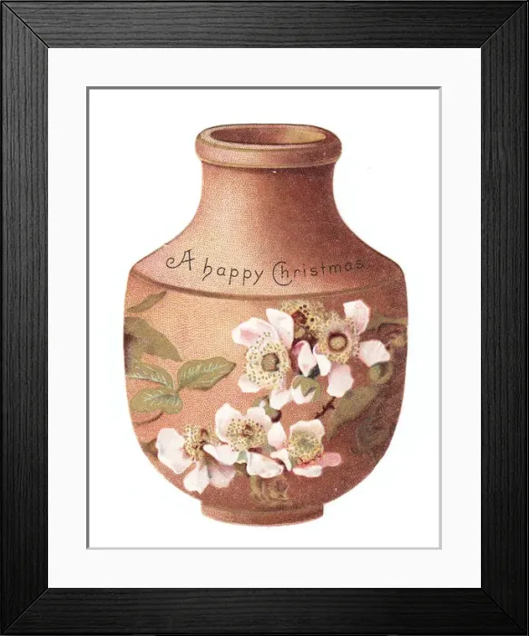 Framed Print : Vase decorated with flowers on a cutout Christmas card Framed Print : Vase decorated with flowers on a cutout Christmas card