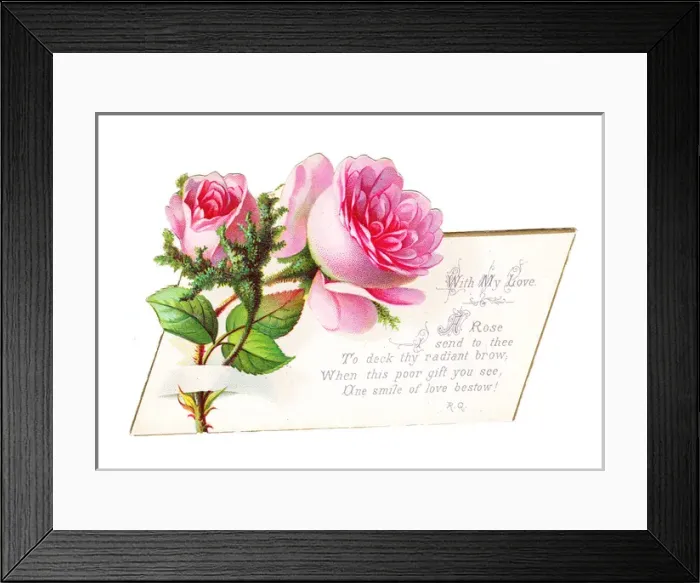 Framed Print : Romantic greetings card with pink roses Framed Print : Romantic greetings card with pink roses